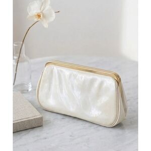 BLOCK White Patent Leather Purse Clutch Envelope Snap Close Lined Zip Pocket